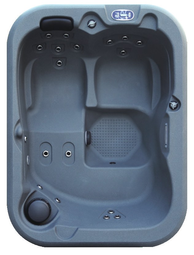 WeeSpa Lac spa rotomoulé compact RTO1500 2-3 personnes — vue de dessus intérieur avec 2 sièges ergonomiques et bain allongé, 18 jets, 200×150 cm