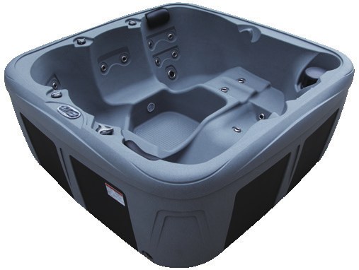 WeeSpa Horizon spa relax extérieur 2 bains allongés 28 jets — vue latérale coque polyéthylène, installation terrasse bois ou carrelée